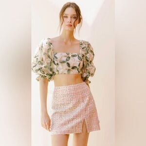 Storia Ivory and Sage Sequin Baby Doll Top